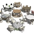 Stylish Dining Table And Chair Sets With Various Round Designs And Decor Elements 3d model