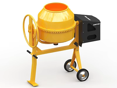 Yellow Mobile Concrete Mixer Industrial Equipment with Wheels for Construction Use 3d model