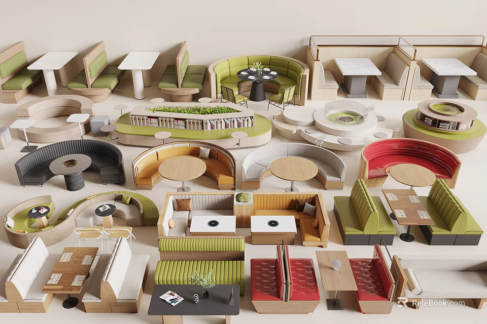 Stylish Booth Sofas Collection Featuring Diverse Designs Matching Tables And Colors 3d model