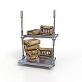 Multi Layer Metal Cart With Rolled Materials And Grille Components On Shelves