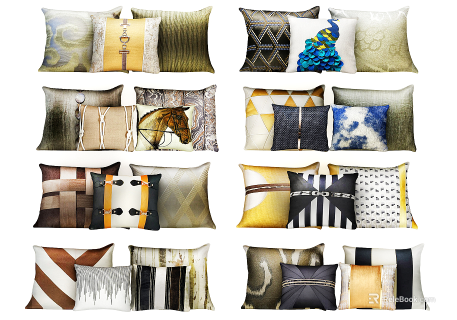 Decorative Throw Pillows With Various Patterns Colors And Textures For Home Decor 3d model 