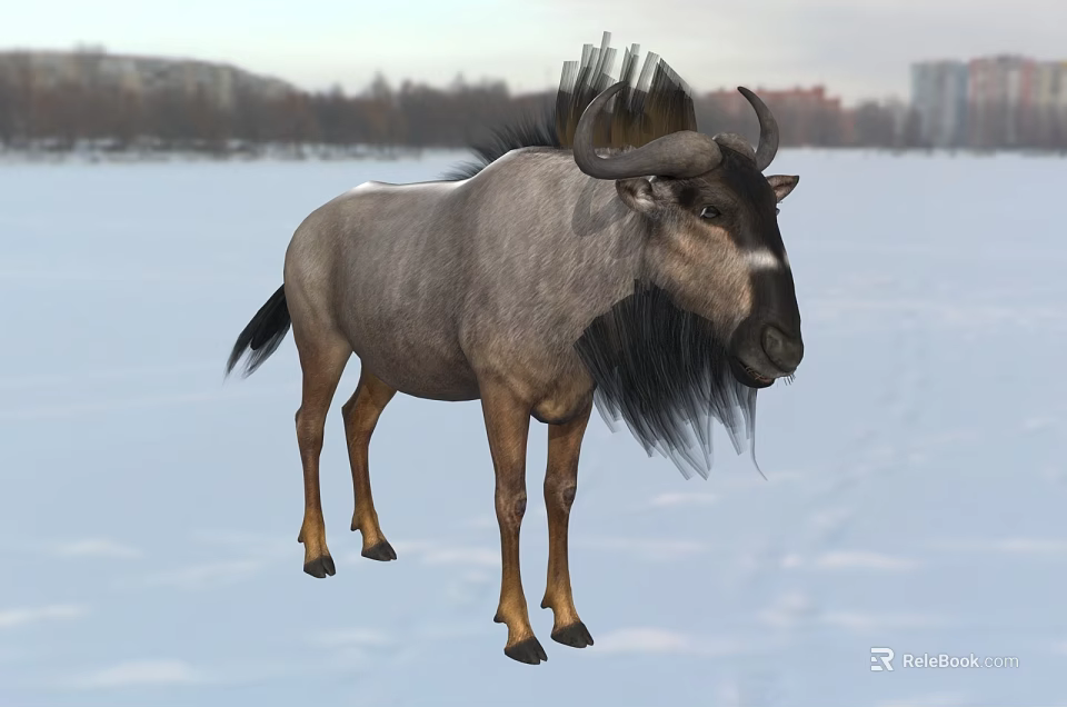 Brown Reptile With Scaly Body Standing On Snowy Winter Landscape Background 3d model 