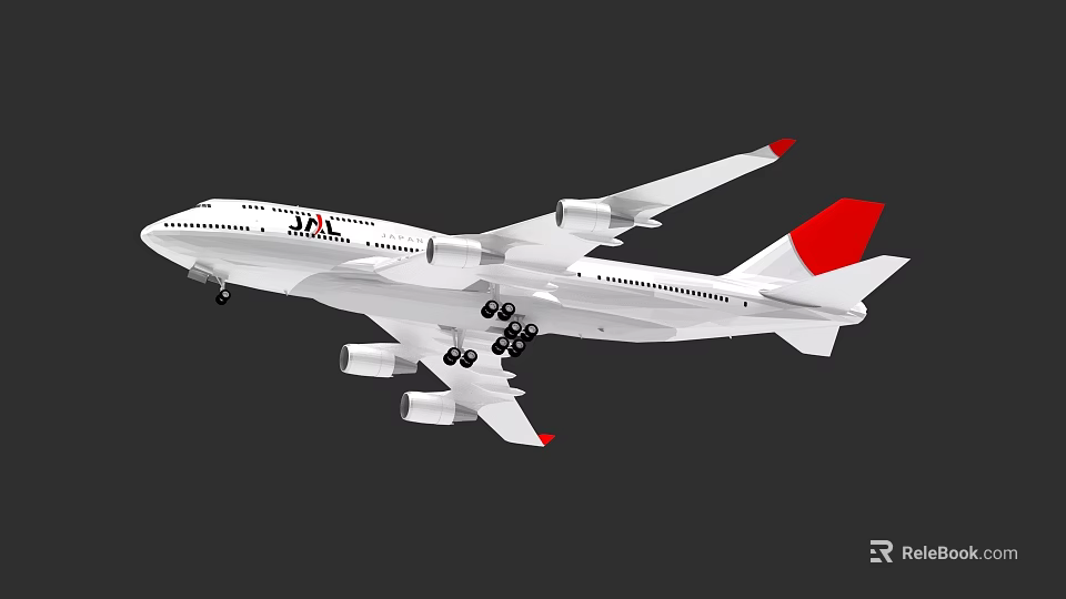 JAL Passenger Airplane In Flight With White Body And Red Tail Design 3d model 