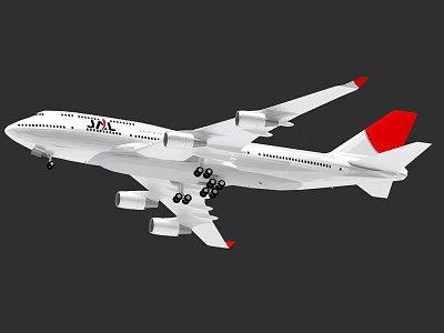 JAL Passenger Airplane In Flight With White Body And Red Tail Design 3d model