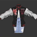 Stylish Black And White Varsity Jacket With Red Accents And Embroidered Details