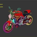 Red Modern Motorcycle With Black Seat And Golden Forks On Reflective Surface