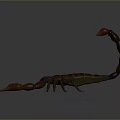 3D Rendered Brown Scorpion with Red Pincers and Curved Tail on Dark Background