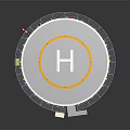 Circular Helipad With Yellow Circle H Marking Railing Staircase And Control Booth 3d model