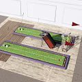 Outdoor Mini Golf Sports Equipment With Green Putting Surfaces Red Flags Holes And Balls