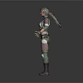 Female Game and Movie Character in Green White Combat Armor 3D Model Design