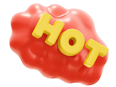 Red Cloud Shaped Object With Yellow HOT Letters On White Background 3d model