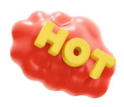 Red Cloud Shaped Object With Yellow HOT Letters On White Background 3d model