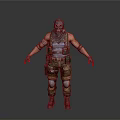 Tactical Military Character Wearing Gas Mask Striped Vest Camouflage Pants And Knee Pads