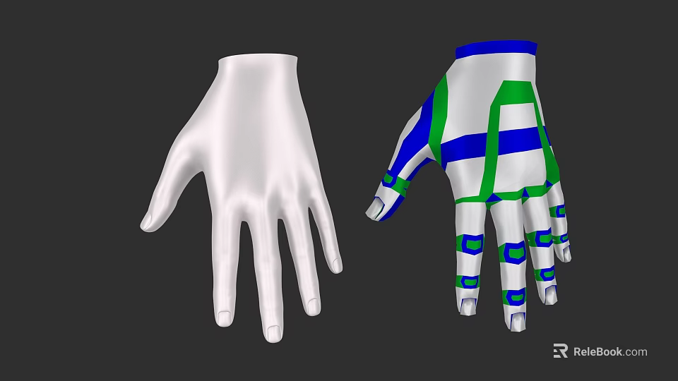 Game Movie Character Gloves With White Base And Blue Green Tech Design 3d model 