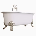 Vintage White Porcelain Bathtub With Brass Claw Feet And Classic Faucet Side Table