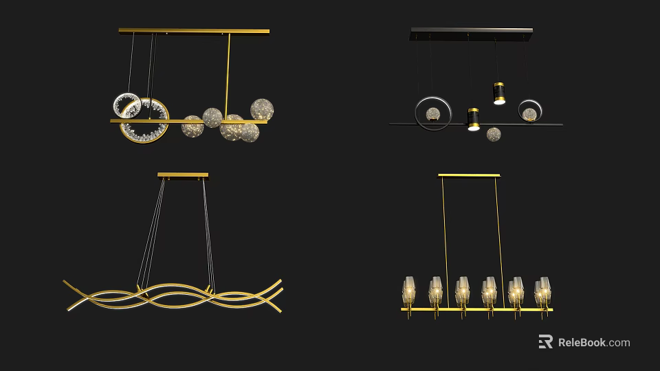 Modern Contemporary Chandelier Designs With Gold Black Frames And Crystal Spherical Elements 3d model 