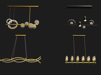 Modern Contemporary Chandelier Designs With Gold Black Frames And Crystal Spherical Elements 3d model