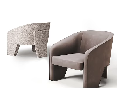 Modern Fabric Upholstered Gray Leisure Chair With Curved Backrest And Geometric Legs 3d model