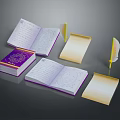 Open Books With Purple Covers Handwritten Notes And Papers Near Quill Pens