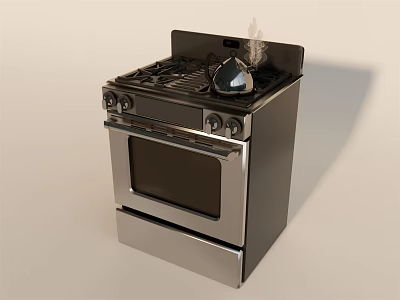 Stainless Steel Gas Stove Oven With Burners Glass Door And Kettle 3d model