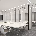 Modern Conference Room Interior With Long Table White Chairs And Large Screen 3d model