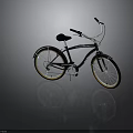 Vintage Black Cruiser Bike With White Handlebars And Gold Rims On Shiny Surface