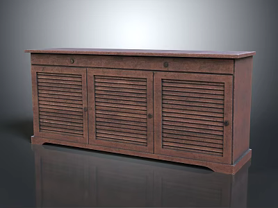 Dark Brown Wooden Entryway Console Cabinet With Flat Top Louvered Doors And Storage 3d model