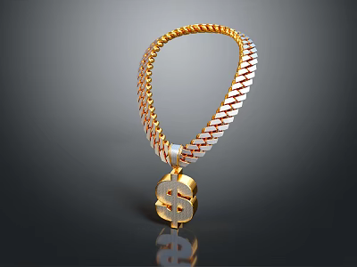Elegant Gold And Silver Braided Chain Necklace With Dollar Sign Pendant 3d model