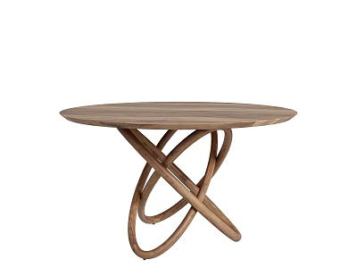 Round Wooden Dining Table With Modern Intertwined Circular Ring Base Design 3d model