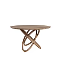 Round Wooden Dining Table With Modern Intertwined Circular Ring Base Design 3d model