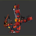 Pixel Art Red Gray Horned Flame Themed Game Characters Family Team