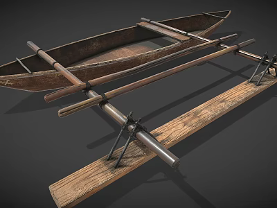 Classic Vintage Wooden Boat With Oars Wooden Planks And Traditional Design 3d model