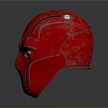 Red Metallic Superhero Character Mask With Shiny Surface And Glossy Finish