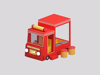 Red Fire Rescue Themed Kids Play Equipment With Cartoon Design And Yellow Accents 3d model