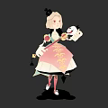 Game and Movie Character Wearing Ornate Floral Dress Holding Doll Mask with Blonde Hair