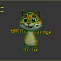 Cute 3D Animated Cartoon Cat With Orange Striped Fur Green Eyes And Open Arms