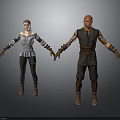 Medieval Male Character Wearing Leather Vest with Female Companion Standing in 3D Render