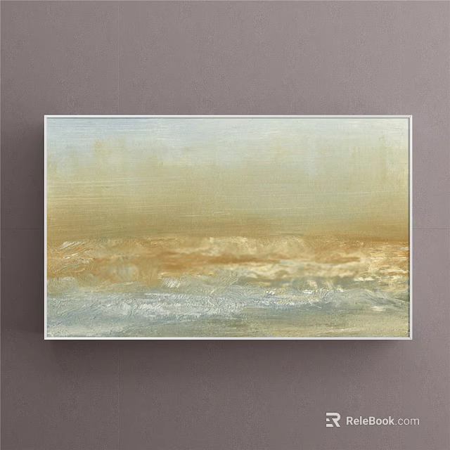 Abstract Painting Wall Art With Soft Beige Gold And Light Blue Wavy Textures 3d model 