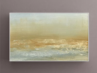 Abstract Painting Wall Art With Soft Beige Gold And Light Blue Wavy Textures 3d model