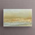 Abstract Painting Wall Art With Soft Beige Gold And Light Blue Wavy Textures