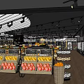 Supermarket Department Store Interior With Fresh Fruit Displays And Organized Product Shelves