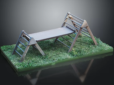 Outdoor Wooden Climbing Frame Equipment With Ladder Structure On Green Grass 3d model