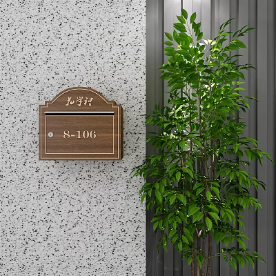 Public Mailbox With Name Plate Number 8 106 Near Green Plant On Gray Wall 3d model