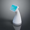 Game Movie Character Using Futuristic White Device With Blue Transparent Screen And Tech Design