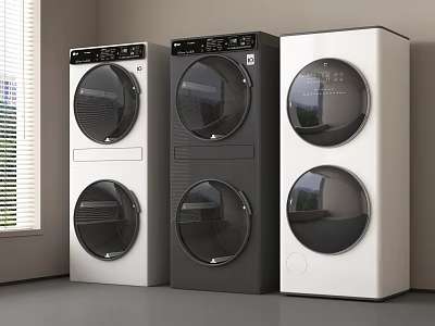 Modern Stackable Washing Machines with Transparent Circular Doors and White Black Colors 3d model