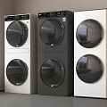 Modern Stackable Washing Machines with Transparent Circular Doors and White Black Colors