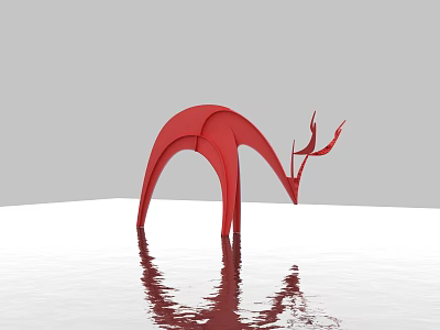 Modern Red Abstract Deer Sculpture With Curved Body And Water Reflection 3d model