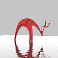 Modern Red Abstract Deer Sculpture With Curved Body And Water Reflection