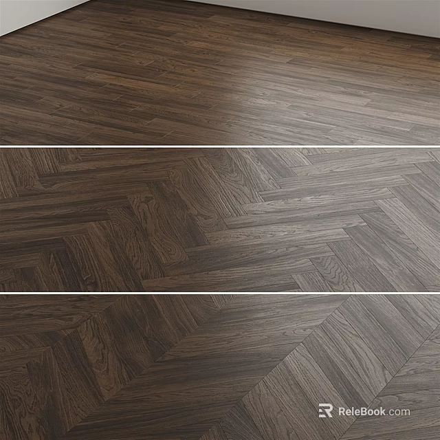 Dark Brown Wooden Flooring With Herringbone Pattern And Natural Solid Wood Texture 3d model 