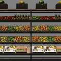 Organized Multi layer Display Shelves with Fresh Fruits and Boxes 3d model